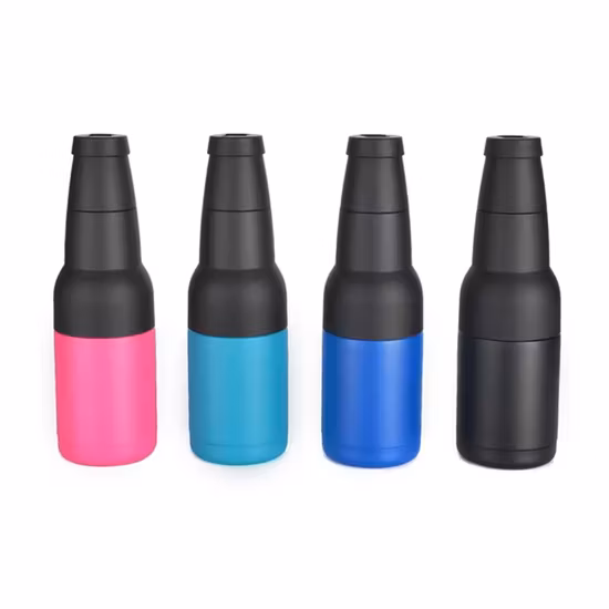 Double Walled Insulated Cooler &Travel Mug Holder 14oz 4 in 1 Stainless Steel Can Cooler Beer Bottle Insulator with 2 Lids,