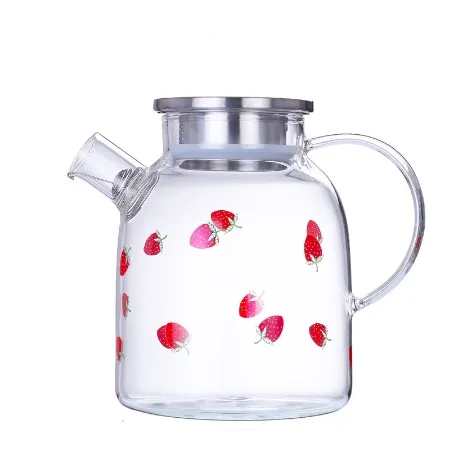 Strawberry Cooler with Stainless Steel Lid Household Juice Lemon Jug with High Borosilicate Glass 60oz 10oz 